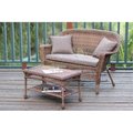 Jeco Honey Wicker Patio Love Seat And Coffee Table Set With Brown Cushion W00205-LCS007